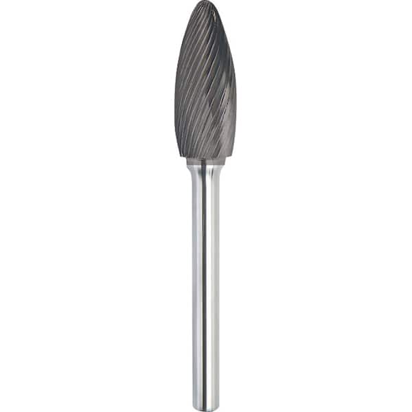 Made in USA - 8mm Cut Diam, 0.2362" Shank Diam, Flame Head Single Cut Burr - Carbide, 19mm LOC, 64mm OAL - Americas Industrial Supply