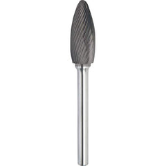 Made in USA - 8mm Cut Diam, 0.2362" Shank Diam, Flame Head Single Cut Burr - Carbide, 19mm LOC, 64mm OAL - Americas Industrial Supply