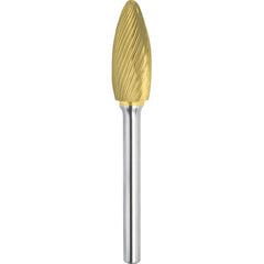 Made in USA - 1/2" Cut Diam, 1/4" Shank Diam, Flame Head Single Cut Burr - Carbide, 1-1/4" LOC, 3" OAL - Americas Industrial Supply