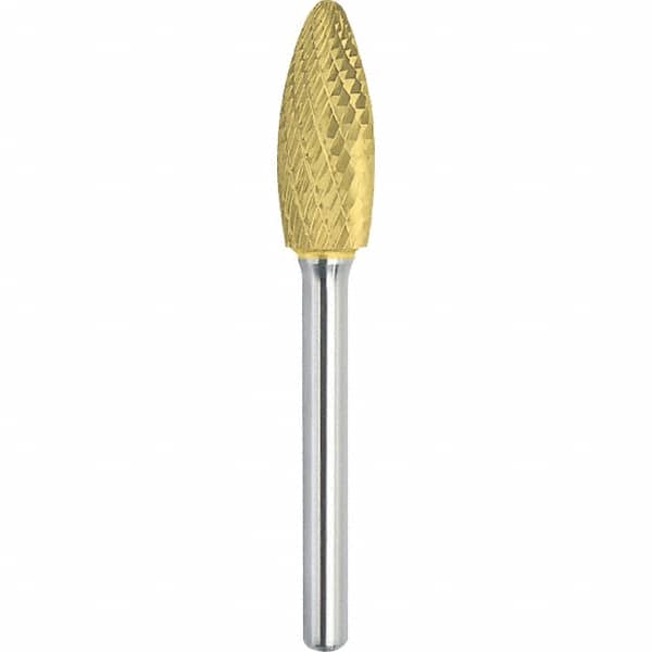 Made in USA - 5/16" Cut Diam, 1/4" Shank Diam, Flame Head Double Cut Burr - Carbide, 3/4" LOC, 2-1/2" OAL - Americas Industrial Supply