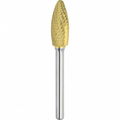 Made in USA - 8mm Cut Diam, 0.2362" Shank Diam, Flame Head Double Cut Burr - Carbide, 19mm LOC, 64mm OAL - Americas Industrial Supply