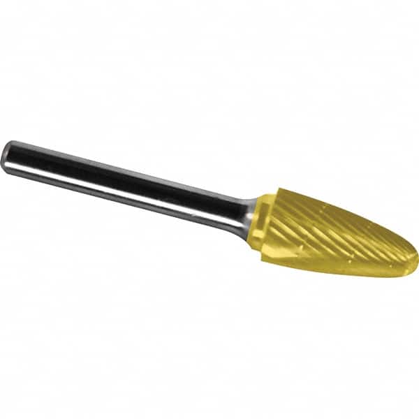 Made in USA - 9.5mm Cut Diam, 0.2362" Shank Diam, Tree with Radius Head Chipbreaker Cut Burr - Carbide, 19mm LOC, 63mm OAL - Americas Industrial Supply