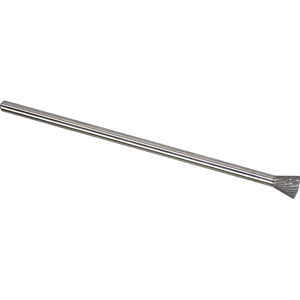 Made in USA - 1/4" Cut Diam, 1/4" Shank Diam, Inverted Cone Head Double Cut Burr - Carbide, 5/16" LOC, 6-3/4" OAL - Americas Industrial Supply
