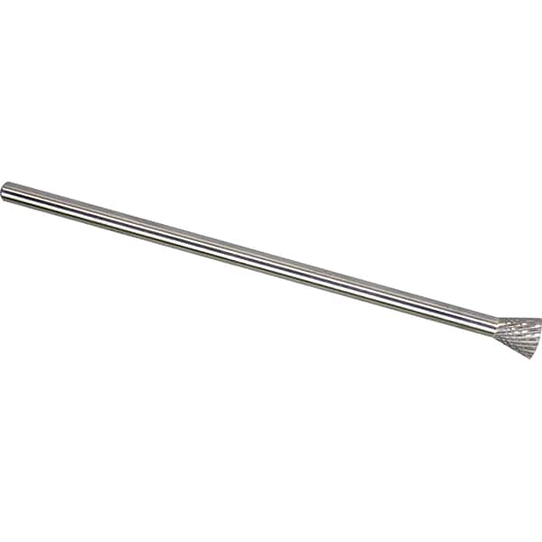 Made in USA - 1/4" Cut Diam, 1/4" Shank Diam, Inverted Cone Head Double Cut Burr - Carbide, 5/16" LOC, 6-3/4" OAL - Americas Industrial Supply