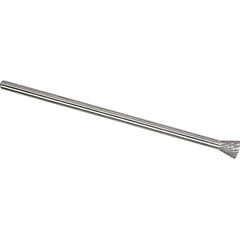 Made in USA - 1/4" Cut Diam, 1/4" Shank Diam, Inverted Cone Head Double Cut Burr - Carbide, 5/16" LOC, 6-3/4" OAL - Americas Industrial Supply