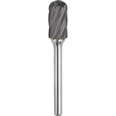Made in USA - 1" Cut Diam, 1/4" Shank Diam, Cylinder with Radius Head Aluma Cut Burr - Carbide, 1" LOC, 2-3/4" OAL - Americas Industrial Supply