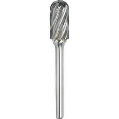 Made in USA - 3/8" Cut Diam, 1/4" Shank Diam, Cylinder with Radius Head Aluma Cut Burr - Carbide, 1-1/2" LOC, 3-1/4" OAL - Americas Industrial Supply