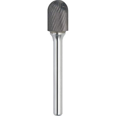 Made in USA - 3/8" Cut Diam, 1/4" Shank Diam, Cylinder with Radius Head Single Cut Burr - Carbide, 1" LOC, 2-3/4" OAL - Americas Industrial Supply