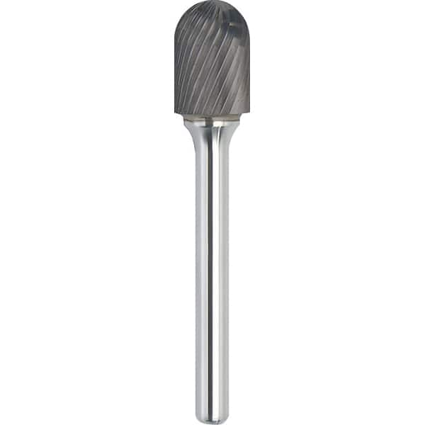 Made in USA - 3/8" Cut Diam, 1/4" Shank Diam, Cylinder with Radius Head Single Cut Burr - Carbide, 1-1/2" LOC, 3-1/4" OAL - Americas Industrial Supply