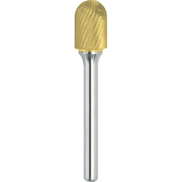 Made in USA - 16mm Cut Diam, 0.2362" Shank Diam, Cylinder with Radius Head Single Cut Burr - Carbide, 25mm LOC, 70mm OAL - Americas Industrial Supply