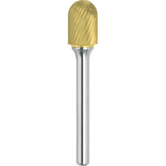 Made in USA - 3/16" Cut Diam, 3/16" Shank Diam, Cylinder with Radius Head Single Cut Burr - Carbide, 5/8" LOC, 2" OAL - Americas Industrial Supply