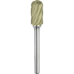 Made in USA - 1" Cut Diam, 1/4" Shank Diam, Cylinder with Radius Head Aluma Cut Burr - Carbide, 1" LOC, 2-3/4" OAL - Americas Industrial Supply