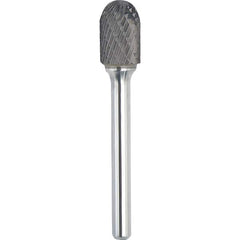 Made in USA - 1" Cut Diam, 3/8" Shank Diam, Cylinder with Radius Head Double Cut Burr - Carbide, 1" LOC, 2-3/4" OAL - Americas Industrial Supply