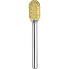 Made in USA - 1" Cut Diam, 3/8" Shank Diam, Cylinder with Radius Head Double Cut Burr - Carbide, 1" LOC, 2-3/4" OAL - Americas Industrial Supply