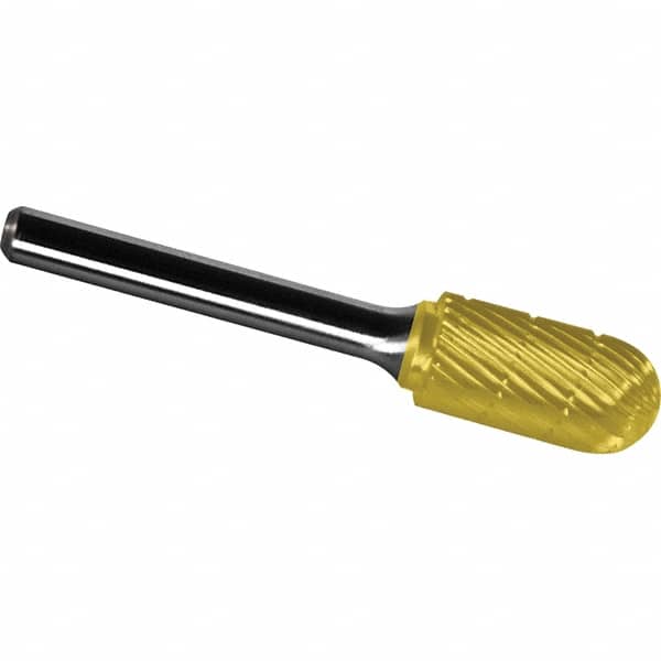 Made in USA - 3/8" Cut Diam, 1/4" Shank Diam, Cylinder with Radius Head Chipbreaker Cut Burr - Carbide, 1-1/2" LOC, 3-1/4" OAL - Americas Industrial Supply