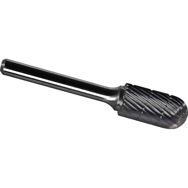 Made in USA - 5/8" Cut Diam, 3/8" Shank Diam, Cylinder with Radius Head Chipbreaker Cut Burr - Carbide, 1" LOC, 2-3/4" OAL - Americas Industrial Supply