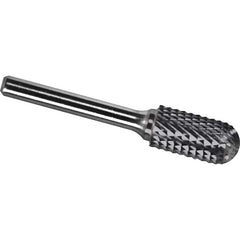 Made in USA - 1" Cut Diam, 3/8" Shank Diam, Cylinder with Radius Head Diamond Cut Burr - Carbide, 1" LOC, 2-3/4" OAL - Americas Industrial Supply