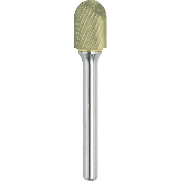 Made in USA - 11mm Cut Diam, 0.2362" Shank Diam, Cylinder with Radius Head Single Cut Burr - Carbide, 25mm LOC, 70mm OAL - Americas Industrial Supply