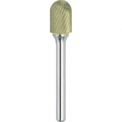 Made in USA - 9.5mm Cut Diam, 0.2362" Shank Diam, Cylinder with Radius Head Single Cut Burr - Carbide, 25mm LOC, 69mm OAL - Americas Industrial Supply