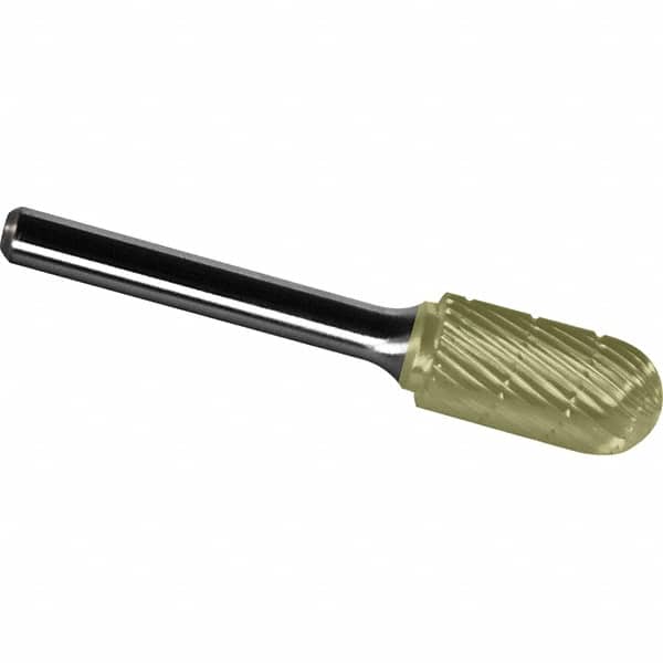 Made in USA - 3/8" Cut Diam, 1/4" Shank Diam, Cylinder with Radius Head Chipbreaker Cut Burr - Carbide, 1-1/2" LOC, 3-1/4" OAL - Americas Industrial Supply