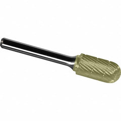 Made in USA - 5/8" Cut Diam, 1/4" Shank Diam, Cylinder with Radius Head Chipbreaker Cut Burr - Carbide, 1" LOC, 2-3/4" OAL - Americas Industrial Supply