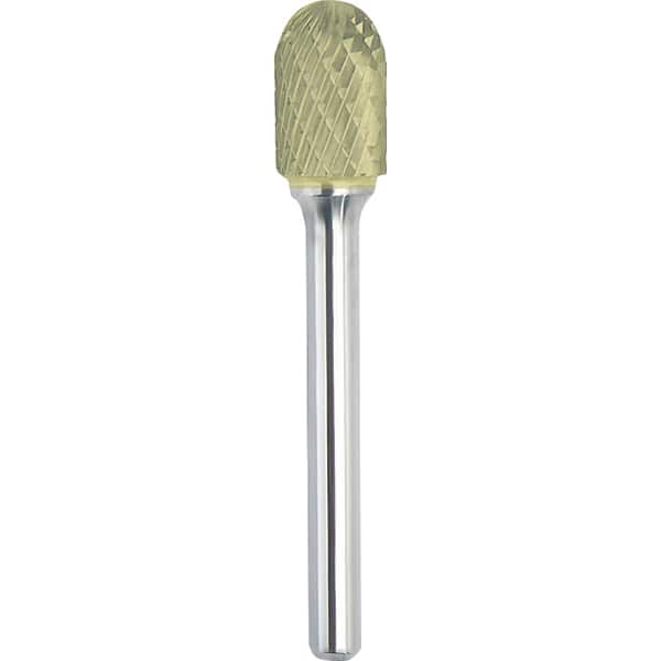 Made in USA - 8mm Cut Diam, 0.2362" Shank Diam, Cylinder with Radius Head Double Cut Burr - Carbide, 25mm LOC, 70mm OAL - Americas Industrial Supply