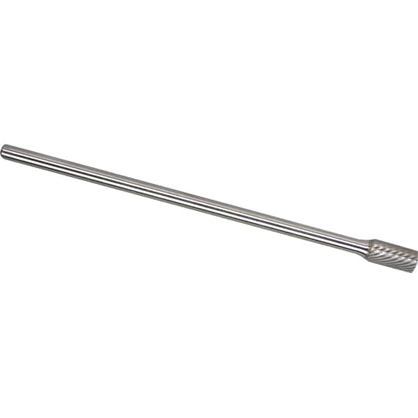Made in USA - 1/4" Cut Diam, 1/4" Shank Diam, Cylinder Head Double Cut Burr - Carbide, 5/8" LOC, 6" OAL - Americas Industrial Supply