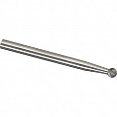 Made in USA - 1/16" Cut Diam, 1/8" Shank Diam, Ball Head Single Cut Burr - Carbide, 1/16" LOC, 1-1/2" OAL - Americas Industrial Supply