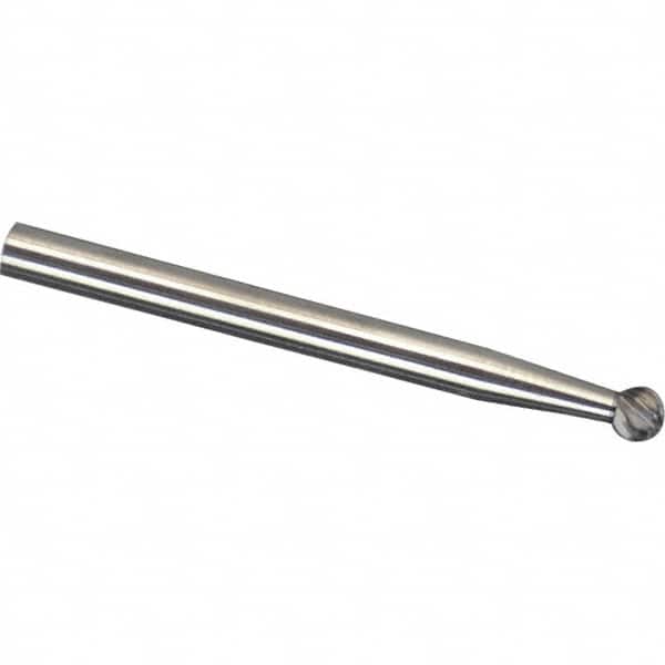 Made in USA - 1/8" Cut Diam, 1/4" Shank Diam, Ball Head Single Cut Burr - Carbide, 3/32" LOC, 2" OAL - Americas Industrial Supply