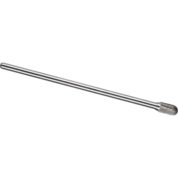 Made in USA - 1/4" Cut Diam, 1/4" Shank Diam, Cylinder with Radius Head Single Cut Burr - Carbide, 5/8" LOC, 6-3/4" OAL - Americas Industrial Supply