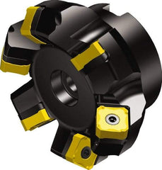 Sandvik Coromant - 7 Inserts, 4" Cut Diam, 1-1/2" Arbor Diam, 6mm Max Depth of Cut, Indexable Square-Shoulder Face Mill - 45° Lead Angle, 63mm High, 345R-13T5 Insert Compatibility, Through Coolant, Series CoroMill 345 - Americas Industrial Supply