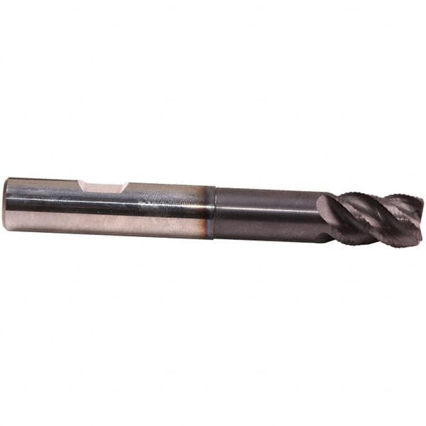 Emuge - 1/2" Diam, 3/4" LOC, 4 Flute Solid Carbide Roughing & Finishing End Mill - TiAlN Finish, 3-3/4" OAL, 1/2" Shank Diam, Weldon Shank, 45° Helix, Centercutting, Extra Long Length - Americas Industrial Supply