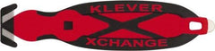 Klever Innovations - Recessed/Hook Blade Box Cutter - 5-3/4" Carbon Steel Blade, Red Plastic Handle, 2 Blades Included - Americas Industrial Supply