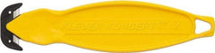 Klever Innovations - Recessed/Hook Blade Box Cutter - 6-1/4" Carbon Steel Blade, Yellow Plastic Handle, 2 Blades Included - Americas Industrial Supply