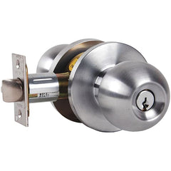 Falcon - 1-3/8 to 1-7/8" Door Thickness, Satin Chrome Entrance Knob Lockset - 2-3/4" Back Set, Stainless Steel, 6 Pin C Keyway Cylinder - Americas Industrial Supply