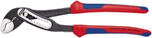 Knipex - 7-1/4" OAL, 1-1/2" Max Capacity, 9 Position Water Pump Tongue & Groove Pliers - Serrated V-Jaws, Alligator Jaw Head, Comfort Grip Handles - Americas Industrial Supply