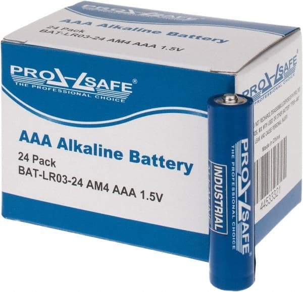 PRO-SAFE - Size AAA, Alkaline, Standard Battery - 1.5 Volts, Flat Terminal, LR03 - Americas Industrial Supply