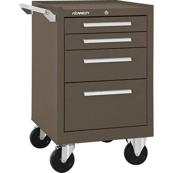 Kennedy - 4 Drawer Steel Tool Roller Cabinet - 20-1/2" Wide x 34" High x 18" Deep, Ball Bearing Drawer Slides, Brown - Americas Industrial Supply