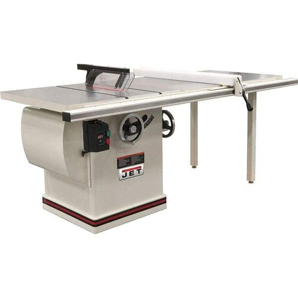 Jet - 12" Blade Diam, 1" Arbor Diam, 1 Phase Table Saw - 5 hp, 86" Wide x 32" Deep x 42" High, 230 Volt, 4" Cutting Depth - Americas Industrial Supply