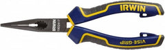 Irwin - 6" OAL, 7/16" Jaw Length x 2" Jaw Width, Long Nose Side Cutting Pliers - Serrated Jaw, Standard Head, Comfort Grip Handles - Americas Industrial Supply