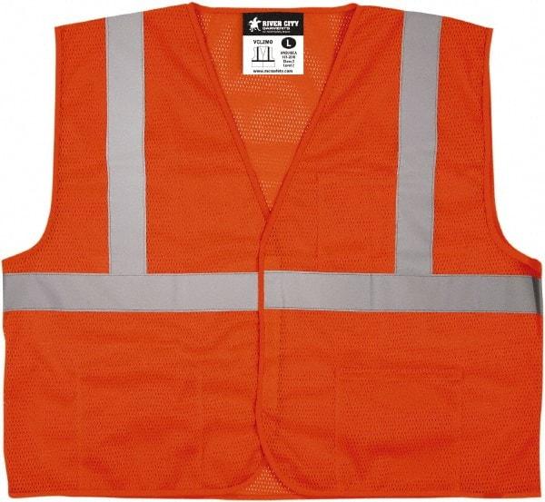 MCR Safety - Size L Flame Resistant/Retardant Orange Mesh General Purpose Vest - 24.4" Chest, ANSI 107-2015, Hook & Loop Closure, 3 Pockets, Polyester - Americas Industrial Supply