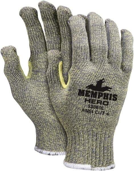 MCR Safety - Size XS (6), ANSI Cut Lvl 4, HPPE Fiber/Kevlar/Stainless Steel Cut Resistant Gloves - 9.5" Long, Slip-On Cuff, Yellow/Green, Paired - Americas Industrial Supply