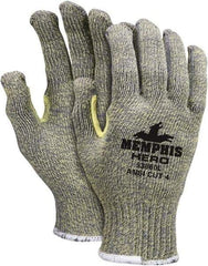 MCR Safety - Size L (9), ANSI Cut Lvl 4, HPPE Fiber/Kevlar/Stainless Steel Cut Resistant Gloves - 9.5" Long, Slip-On Cuff, Yellow/Green, Paired - Americas Industrial Supply