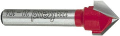 Freud - 1/2" Cut Diam, 7/16" Length of Cut, 0 Flute V-Groove Edge Profile Router Bit - Carbide-Tipped, 1/4" Shank Diam, 1-3/4" OAL, Proprietary Coating - Americas Industrial Supply