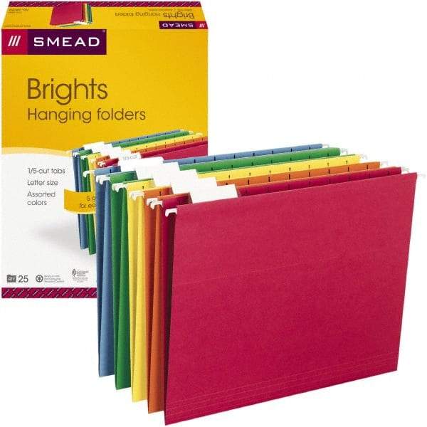 SMEAD - 8-1/2 x 11", Letter Size, Assorted Colors, Hanging File Folder - 11 Point Stock, 1/5 Tab Cut Location - Americas Industrial Supply