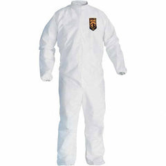 KleenGuard - Size L Film Laminate General Purpose Coveralls - White, Zipper Closure, Elastic Cuffs, Elastic Ankles, Serged Seams - Americas Industrial Supply