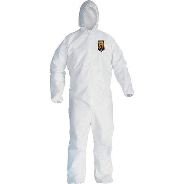 KleenGuard - Size 4XL Film Laminate General Purpose Coveralls - White, Zipper Closure, Elastic Cuffs, Elastic Ankles, Serged Seams - Americas Industrial Supply