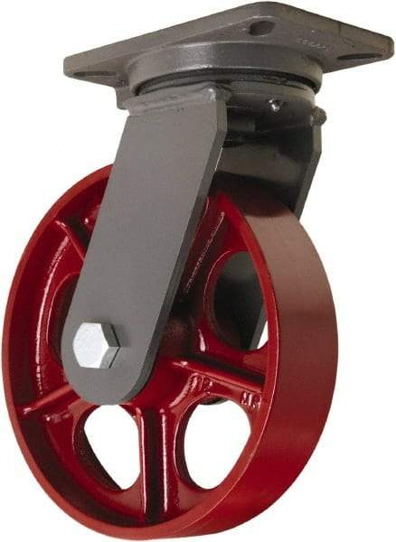 Hamilton - 10" Diam x 2-1/2" Wide x 12-1/2" OAH Top Plate Mount Swivel Caster - Cast Iron, 2,500 Lb Capacity, Tapered Roller Bearing, 5-1/4 x 7-1/4" Plate - Americas Industrial Supply