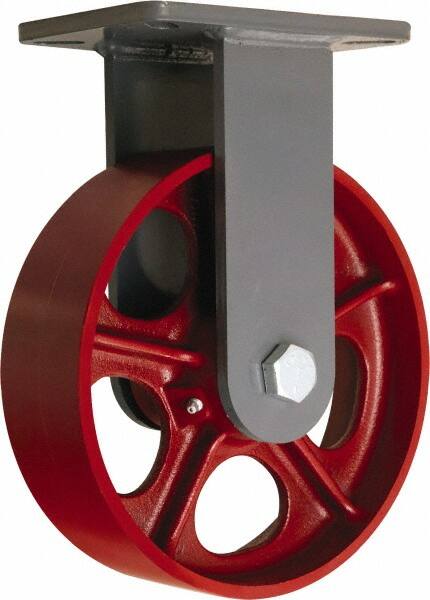 Hamilton - 10" Diam x 2-1/2" Wide x 12-1/2" OAH Top Plate Mount Rigid Caster - Cast Iron, 2,500 Lb Capacity, Straight Roller Bearing, 5-1/4 x 7-1/4" Plate - Americas Industrial Supply