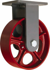 Hamilton - 10" Diam x 3" Wide x 12-1/2" OAH Top Plate Mount Rigid Caster - Cast Iron, 2,600 Lb Capacity, Straight Roller Bearing, 5-1/4 x 7-1/4" Plate - Americas Industrial Supply